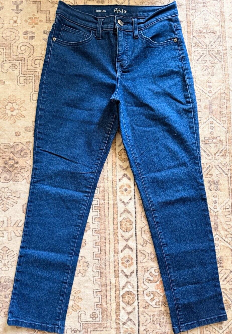 Style & Co Slim Leg Jeans Womens 4P Petites Medium Wash Blue Denim Mid Rise